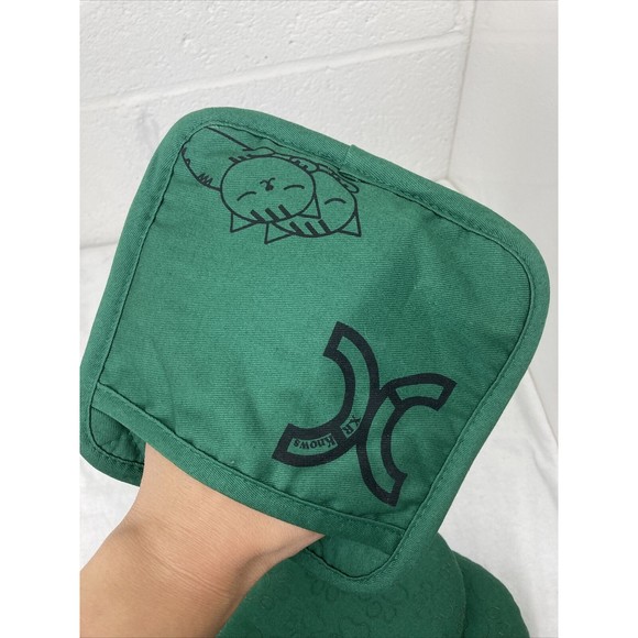 Green Cotton Silicone Paw print Cat Oven Mitts and Potholders Set Grill Glove - Picture 13 of 16